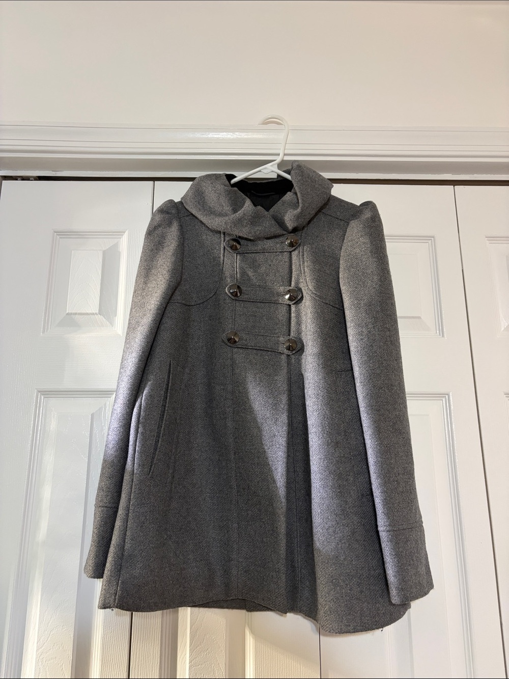 French Connection Gray Women's Double-Breasted Wool-Blend Peacoat Jacket